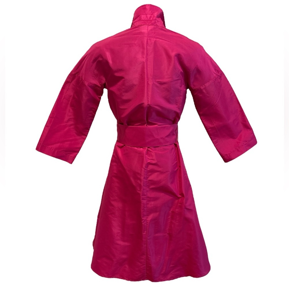 80s BCBGMaxAzria SILK FUCHSIA PINK KIMONO STYLE TAFFETA COAT W SASH SZ XXS - Picture 5 of 7